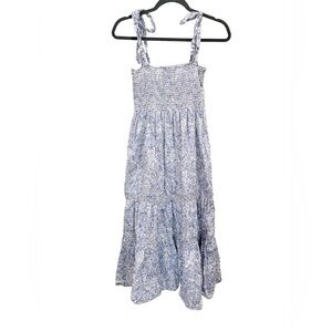 O.P.T. Patterned Tiered Cotton Midi Dress Light blue and white